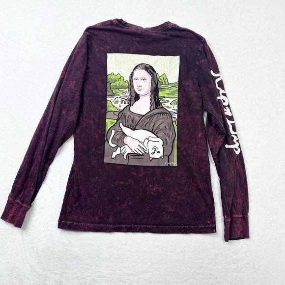 RIPNDIP Shirt Mens Small Maroon Black Merna Lisa Mona L/S Back Graphic‎ T-Shirt - Picture 1 of 9
